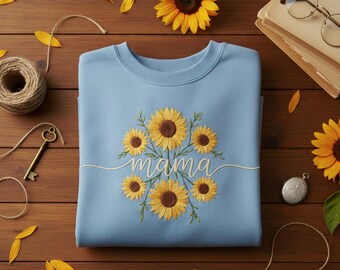 Custom Sunflower Mama Embroidered Sweatshirt, Floral Mom Pullover, Cozy Mother Gift Idea