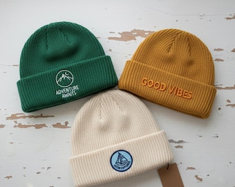 Custom Beanie with Text or Logo – Warm Embroidered Winter Hat for Adults, Personalized Knit Beanie