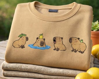 Custom Embroidered Capybara Sweatshirt Cute Animal Lover Gift Funny Capybara Embroidered Apparel