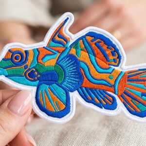 Custom Embroidered Mandarin Dragonet Patch, Colorful Tropical Fish Iron On Patch for Jacket Backpack Hat Ocean Gift
