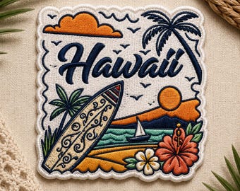 Custom Embroidered Hawaii Surf Iron On Patch Tropical Beach Sunset Travel Jacket Backpack Badge