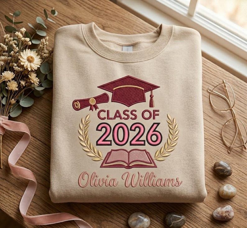 Pink Class Is Full Custom Embroidered Class of 2026 Sweatshirt Personalized Graduation ...