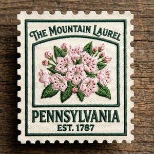Custom Pennsylvania Mountain Laurel Embroidered Patch State Flower Embroidered Iron On Patch Vintage Stamp Style Travel Badge