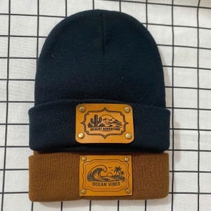 Custom Logo Beanie, Personalized Text Leather Patch Hat with Rivets, Laser Engraved Company Hat, Employee Gifts and Team Gifts