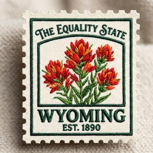 Custom Wyoming Indian Paintbrush Embroidered Patch Equality State Flower Embroidered Iron On Patch Vintage Stamp Style Badge