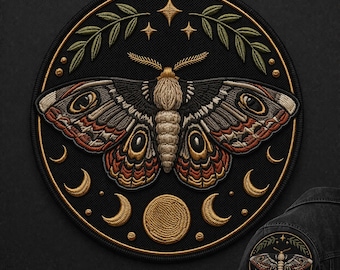 Custom embroidered moth patch celestial moon phase insect embroidery design for jacket vest hat mystical aesthetic gift