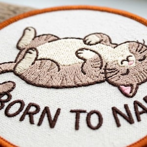 Custom embroidered sleepy cat patch cute lazy kitten nap lover gift funny cat design iron on badge for jacket backpack