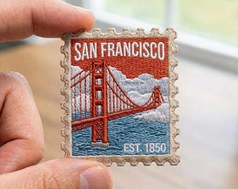 Parche bordado personalizado de San Francisco para planchar, ideal para chaquetas, mochilas o como recuerdo de viaje.