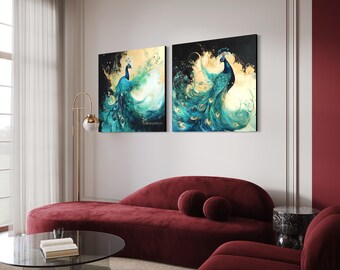 Peacock Abstract Art Print: AI Digital Prints (Set of 4)