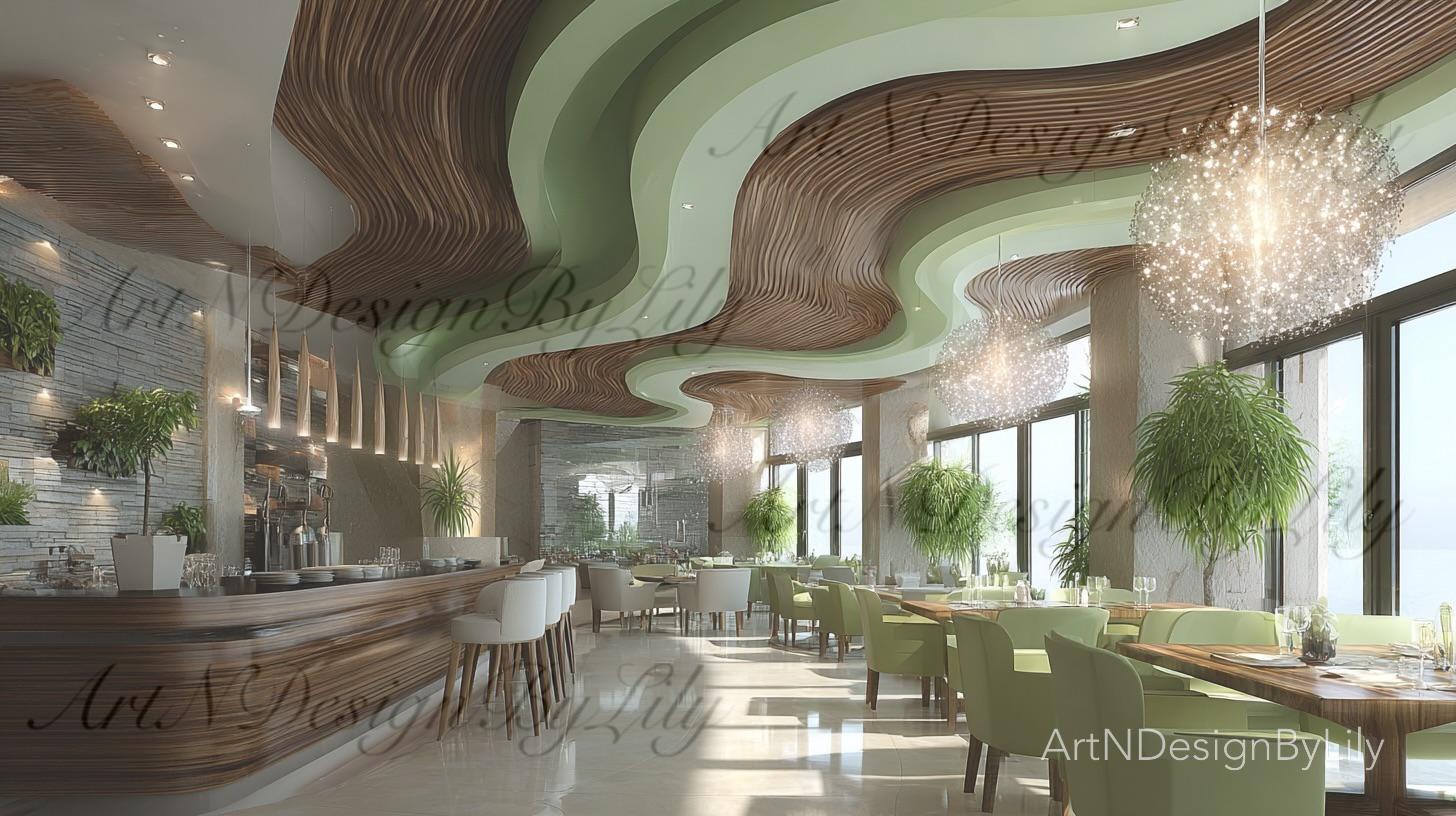 Modern Restaurant Interior Design Concept Art (4 Images + Moodboard) - Etsy