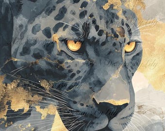 Elegant Abstract Leopard Wall Art – Luxury Animal Print in Black and Gold Tones
