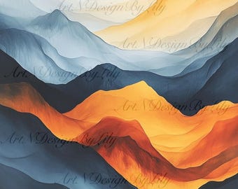 Abstract Mountain Wall Art Digital Download – Modern Printable Artwork (2 Images)