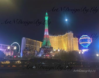 Paris Hotel Las Vegas at Night – Cityscape Photography Print – Digital Download