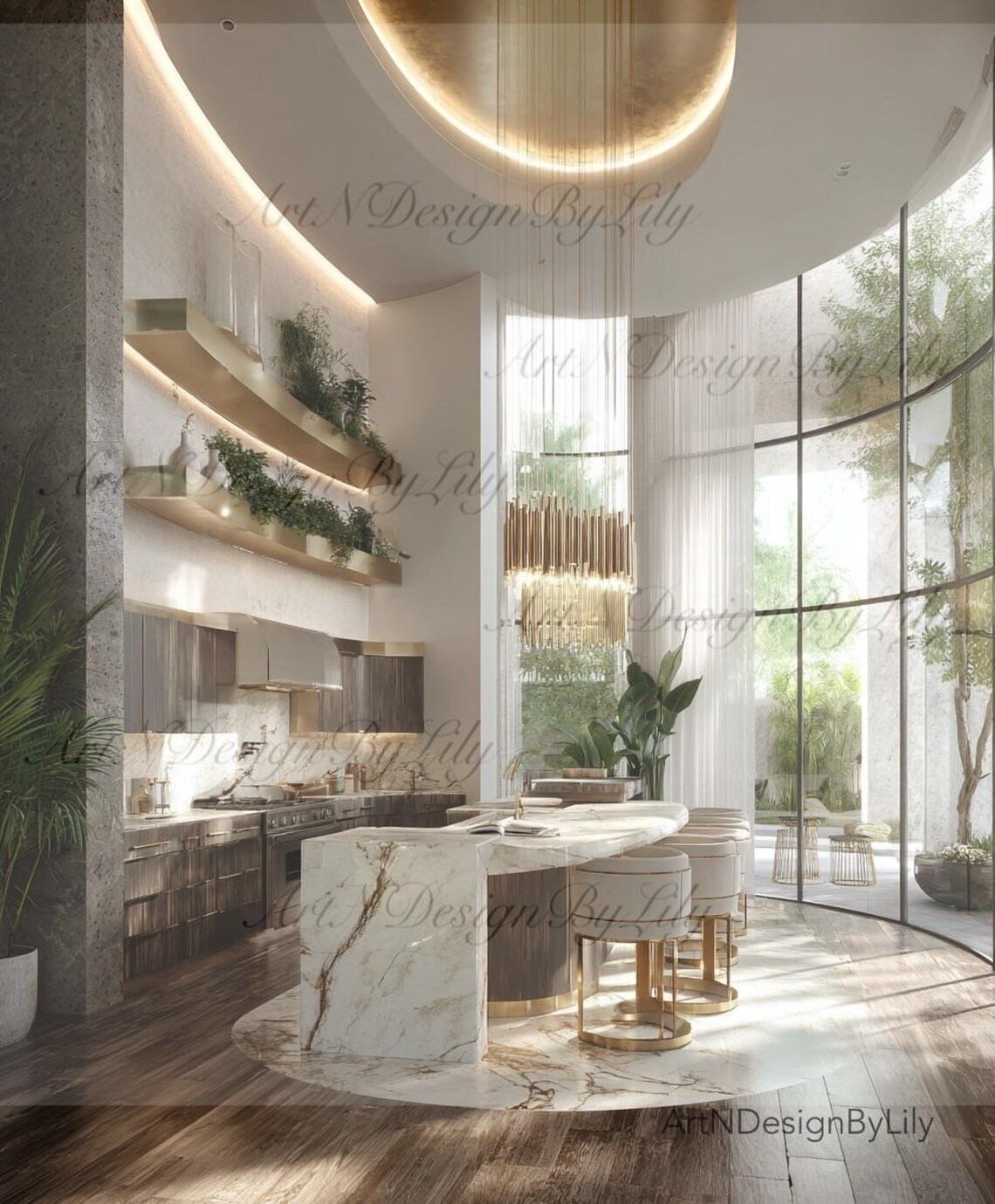Biophilic Kitchen Digital Art: Modern Interior Design (instant Download ...