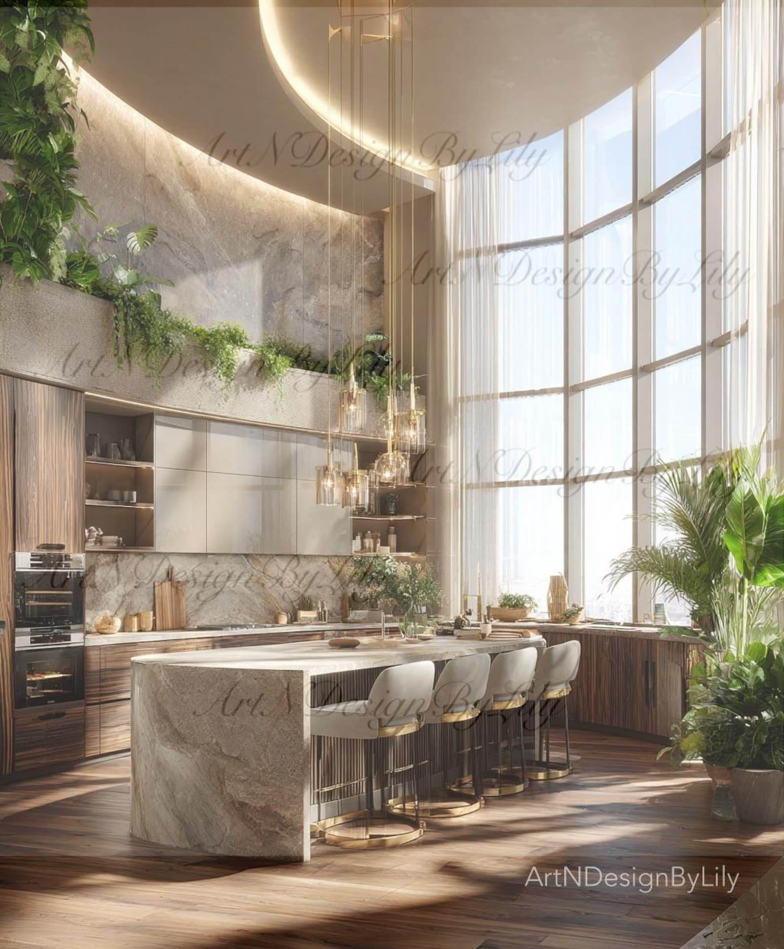Biophilic Kitchen Digital Art: Modern Interior Design (instant Download ...