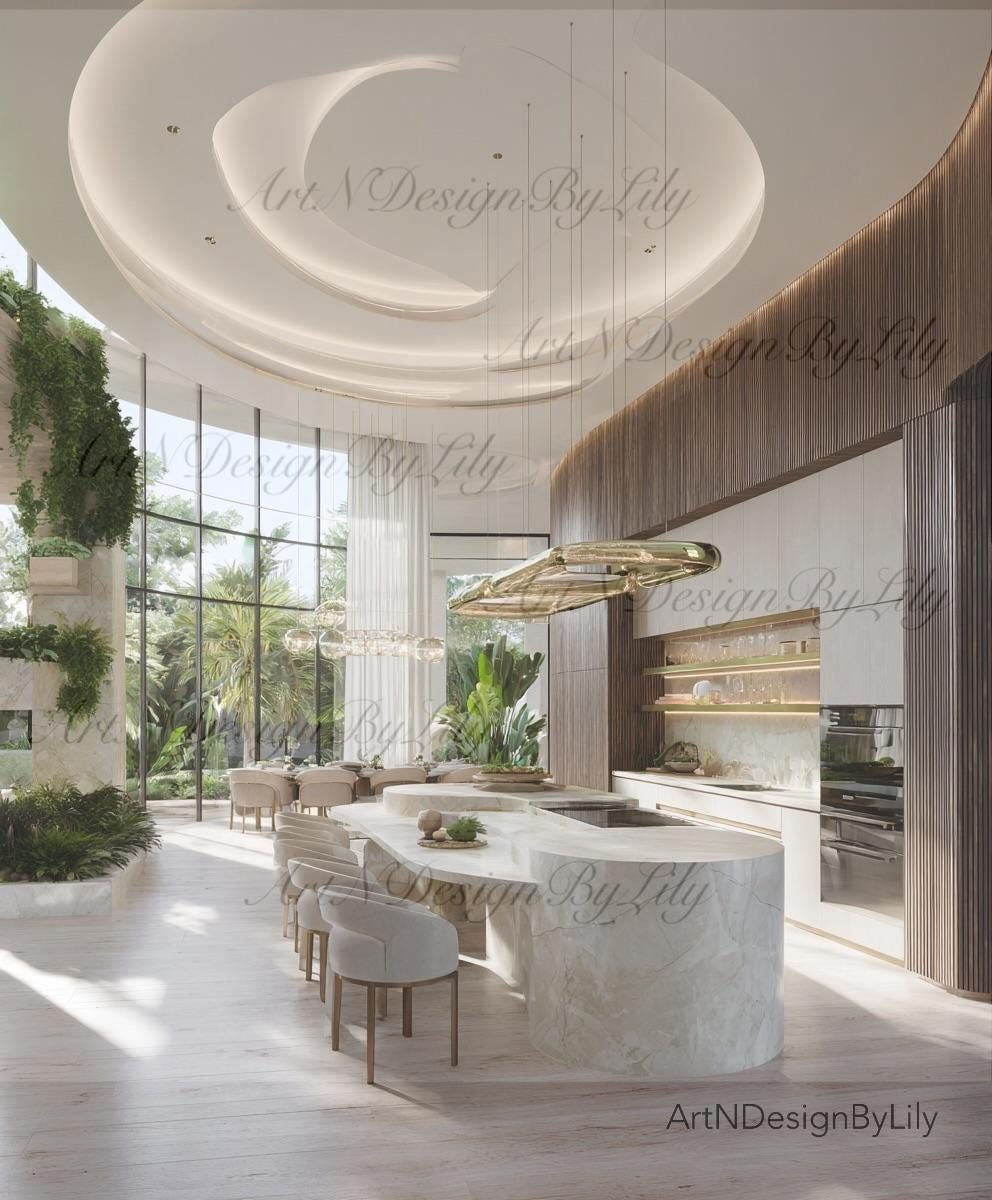 Biophilic Kitchen Digital Art: Modern Interior Design (instant Download ...