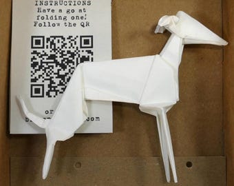 Origami Whippet/Greyhound/Sighthound - Includes base, hanging loop and folding instructions to fold your own!