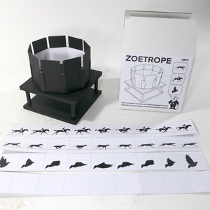 Zoetrope-  animation device with HORSE, DOG & BIRD sequences inspired by Muybridge&#39;s photos