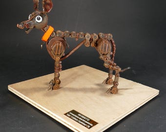 Whibbit!  'Rust Edition' A replica of a stop-motion dog puppet made from repurposed materials