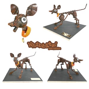 ¡Whibbit! 'Edición Oxidada'. Una réplica de una marioneta de perro de animación stop-motion hecha con materiales reciclados.