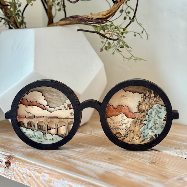 Décoration de lunettes de sorcier - verres en bois - décoration de livre - lunettes de sorcier