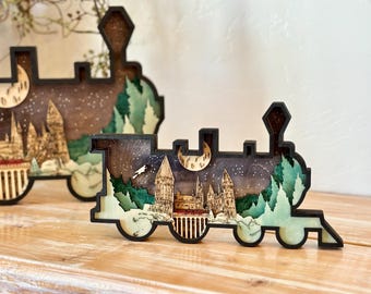 wizard train decoration- wood train  - book decoration- wizard train