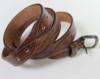 Vintage Hand Rubbed Cowhide Brown Leather Belt Cowboy Belt Western Belt Free Shipping Sturdy Belt