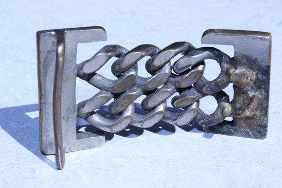 Vintage Chain Link Belt Buckle Steampunk Heavy Ch… - image 2
