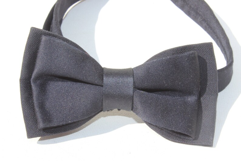 Vintage Satin and Wool Black Double Bow Tie image 5