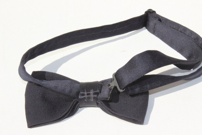 Vintage Satin and Wool Black Double Bow Tie image 2