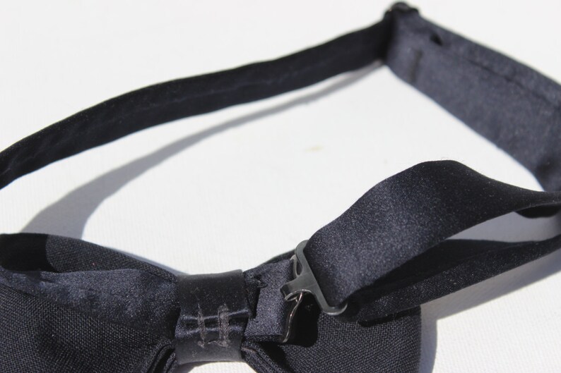 Vintage Satin and Wool Black Double Bow Tie image 4