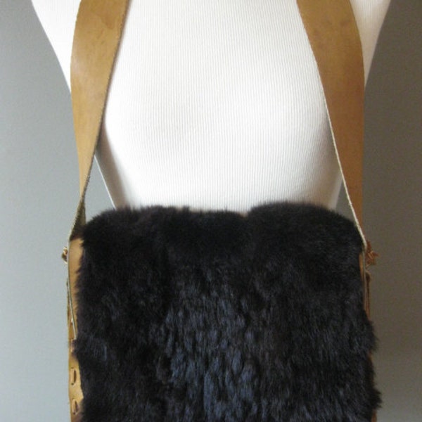 Handmade Vintage Hippie Hobo Bag with Leather and Fur One of a Kind Purse Unique Hippie Bag Brown and Tan Flap Crossover Purse