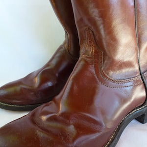 Laredo Cowboy Boots 7 1/2&quot; Mens Roper Brown Leather Roper Boots Classic Ropers Western Boots Cordovan Boots Dress Cowboy Boots