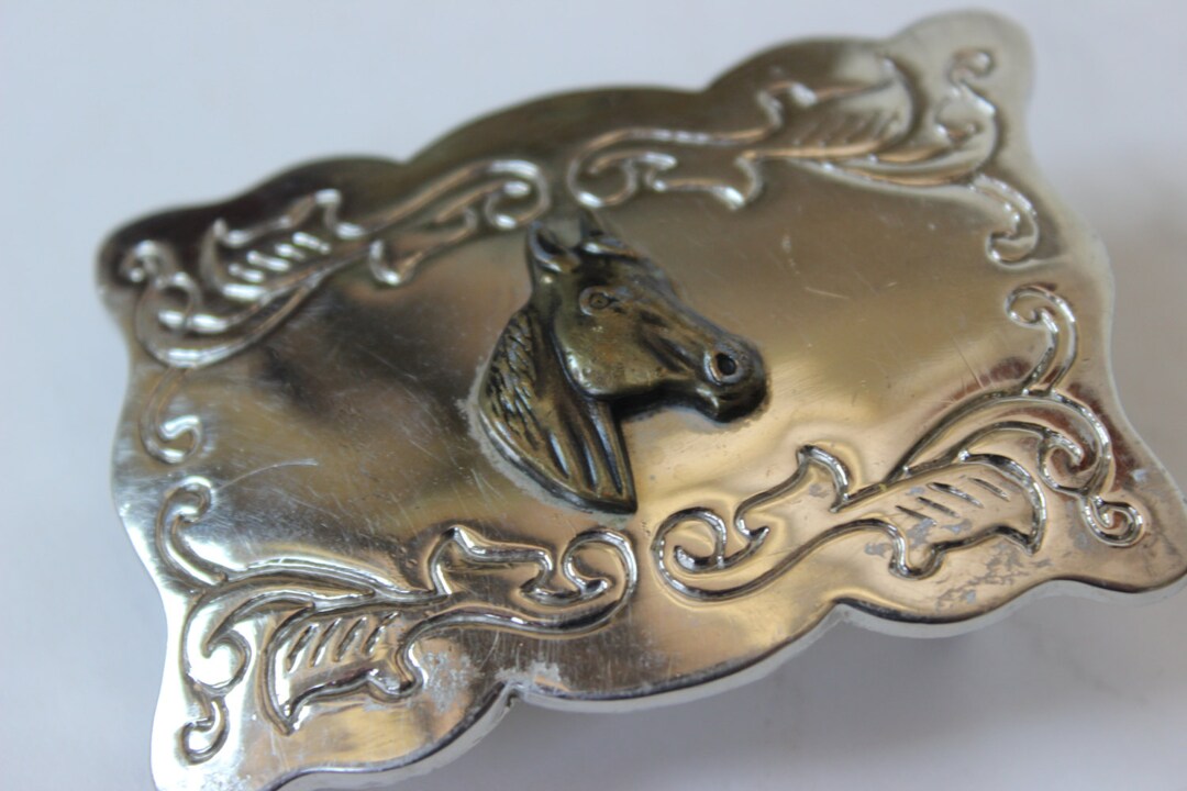 Vintage Silver Belt Buckle Horse Head Profile Rectangular - Etsy
