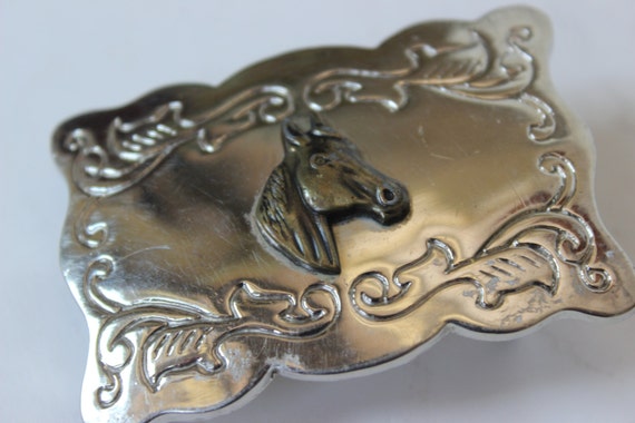 Vintage Silver Belt Buckle Horse Head Profile Rec… - image 1
