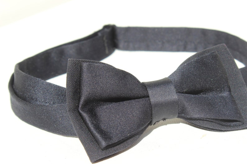 Vintage Satin and Wool Black Double Bow Tie image 1