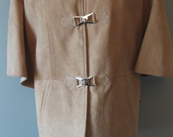 Vintage Suede Cape Jacket with Lacing Up the Sides and Metal Closures