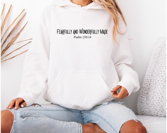 Felpa con cappuccio cristiana, felpa con cappuccio Salmo 139, regalo spirituale, abbigliamento cristiano, regali religiosi, abbigliamento basato sulla fede, felpa con cappuccio con versetto della Bibbia