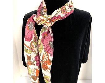 Mod Era Vintage SCARF Butterfly Floral Pointed Ends Mauve Pink Orange 60's 70's Groovy