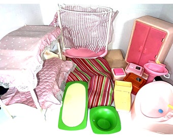 Barbie LOT Vintage Dream House Furniture Playset Bed Bathroom Sofa Chairs Closet 80's A Frame Style