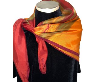 Hand Painted Paoli Vintage SCARF Silky Square Covering Fall Cozy Chic Diamond Aubrey Hepburn