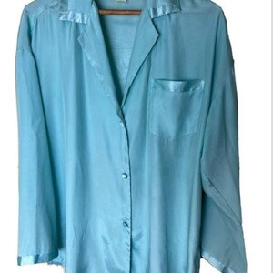 Vintage Victoria&#39;s Secret Lingerie Sleep Shirt Medium Boyfriend Oversized Top Satin 80&#39;s Gold Crown