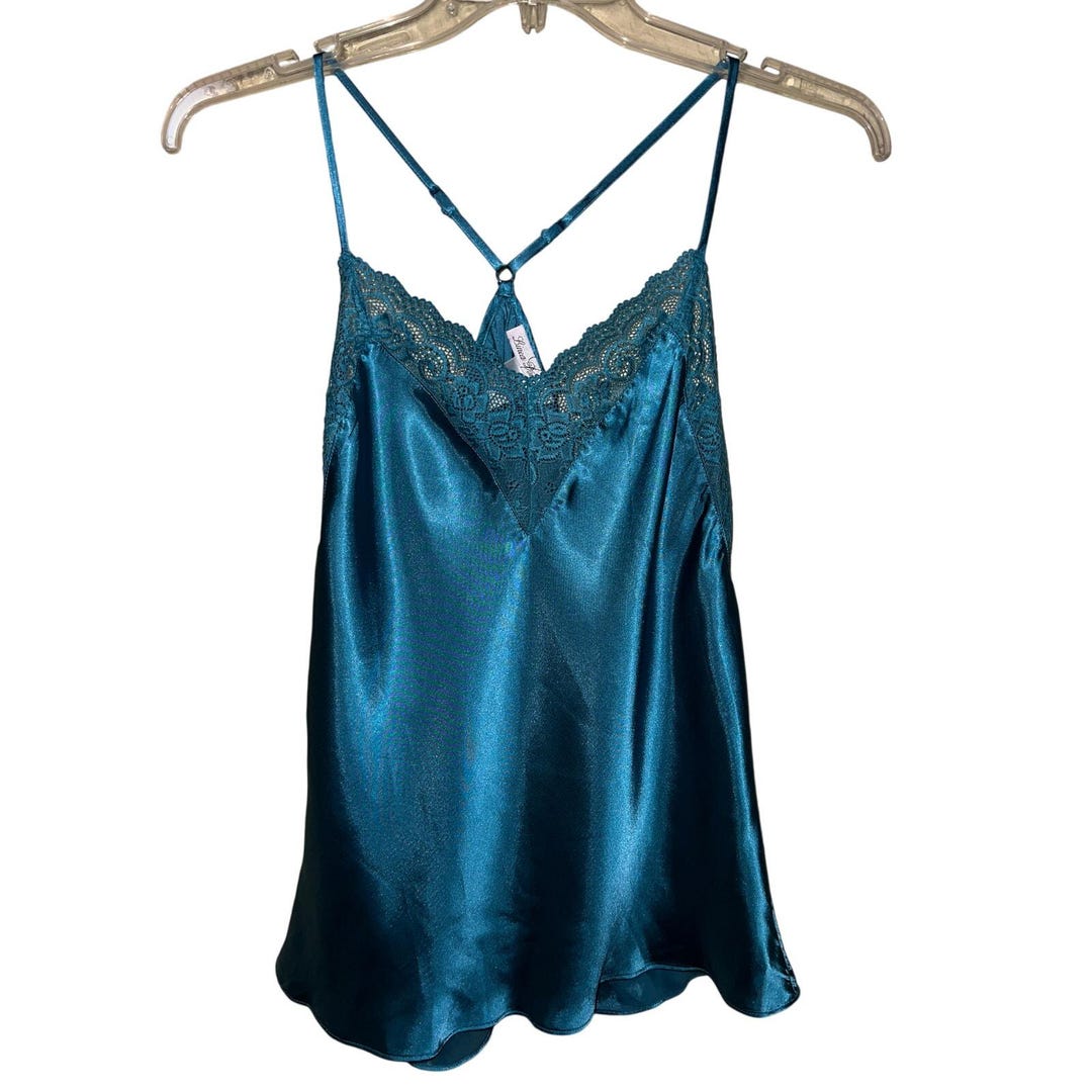 Vintage Linea Donatella Lingerie Large Satin Cami Tank Top Lace V-neck ...