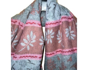 NEW Dennis Basso Blanket SCARF Super Soft Floral Stripe Gray Pink Mauve Made in Italy QVC Fringe Designer