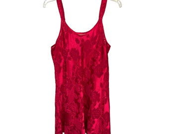 Sheer Burnout Vintage Oscar De La Renta Size Large Lingerie Chemise Nightgown Red Y2K 2000's Pink Label Jacquard Floral