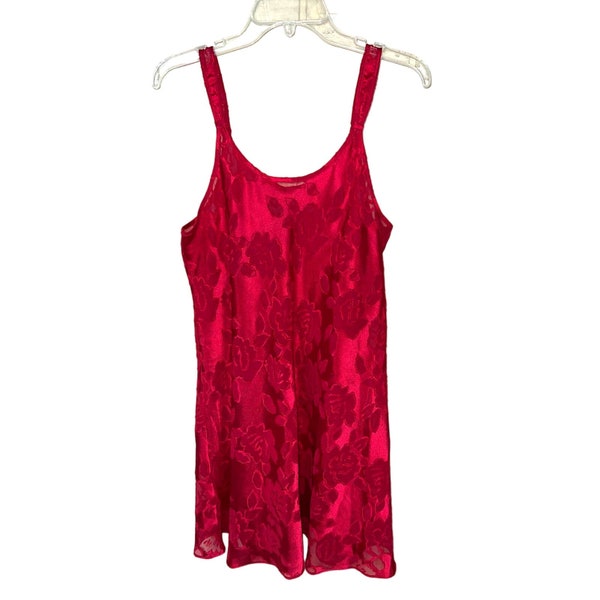 Sheer Burnout Vintage Oscar De La Renta Size Large Lingerie Chemise Nightgown Red Y2K 2000's Pink Label Jacquard Floral