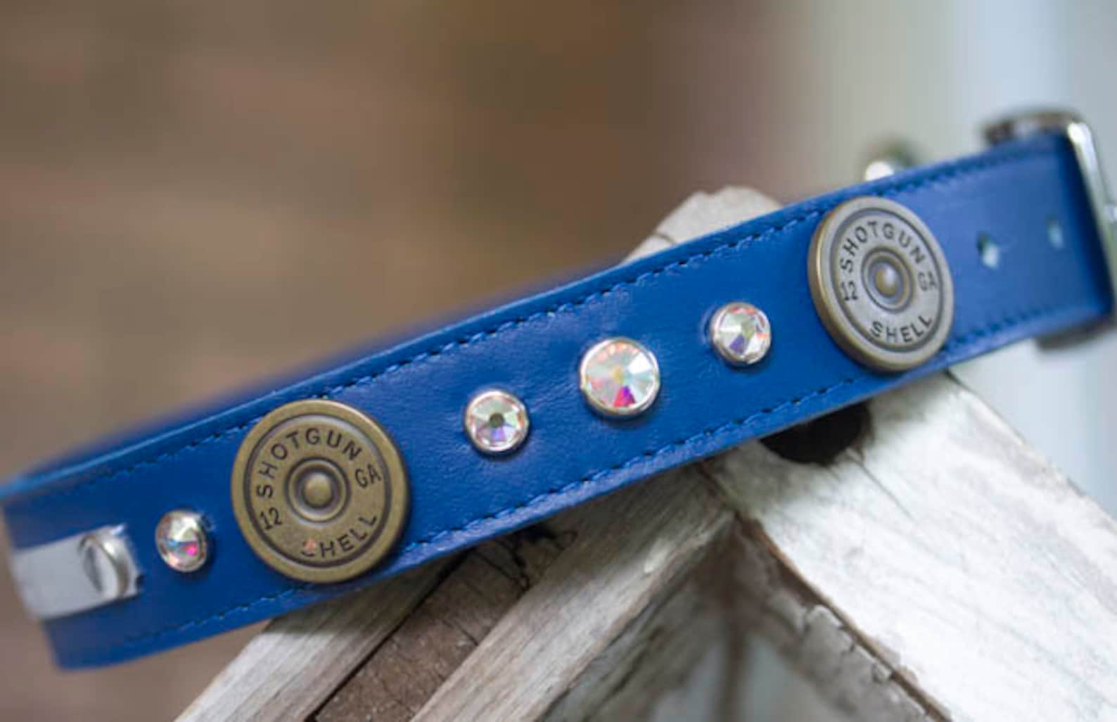 Blue Leather Dog Collar Hunting Dog Collar Shotgun Shell Dog Etsy