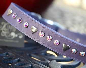 Rhinestone and heart dog collar, Dog Collar with hearts and crystals, 1 inch wide rhinestone collar, heart concho dog collar, swarovski gems