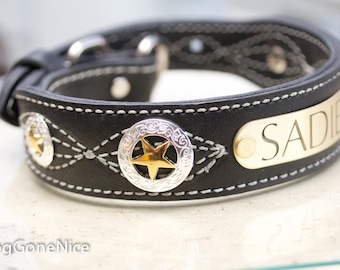 Personalized Texas Star Dog Collar, Concho Dog Collar, Big Dog Collar, Texas Star Collar with Personalized Name Plate, Custom Dog Collar