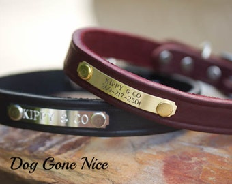 Personalized Dog Collar, Dog Collar with Name Plate, 3/4 inch Wide Collar, Leather Dog Collar, ID Name Tag Collar, Pet Collar, Goat Collar